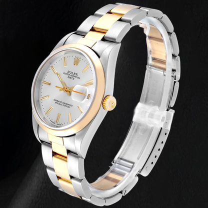 Rolex Datejust 15223 34mm Silver Stick Dial Two Tone Watch