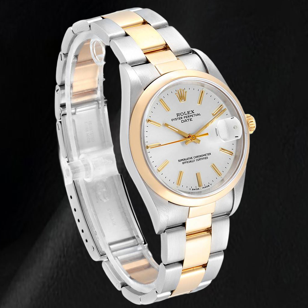 Rolex Datejust 15223 34mm Silver Stick Dial Two Tone Watch