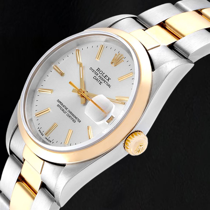 Rolex Datejust 15223 34mm Silver Stick Dial Two Tone Watch
