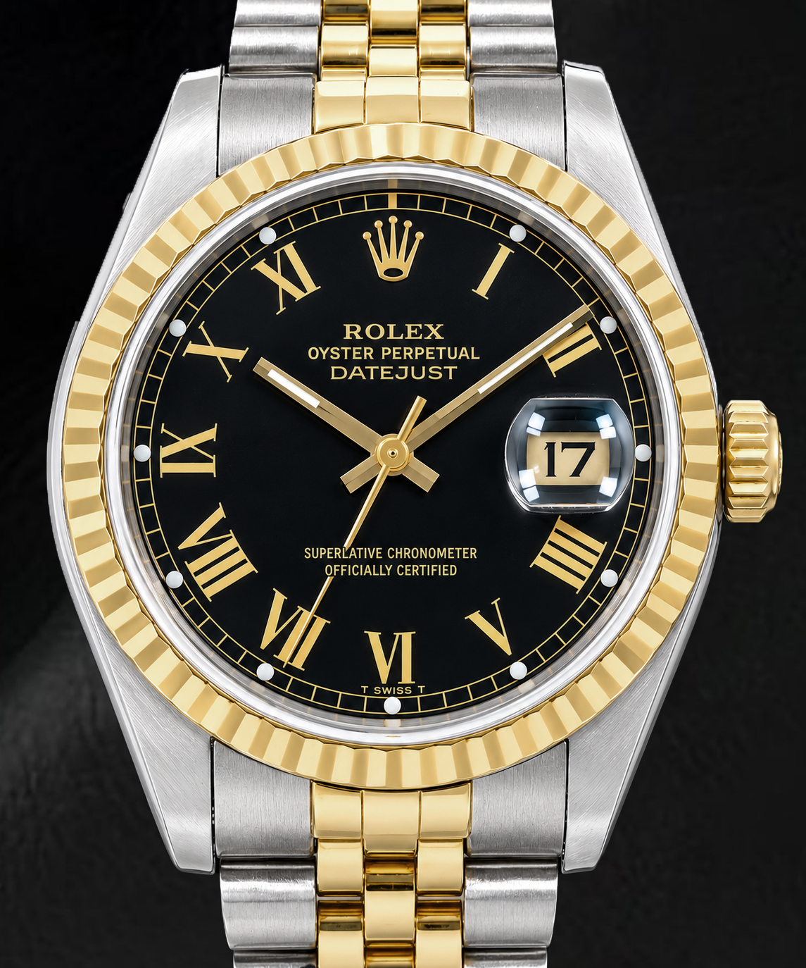 Rolex Datejust 16013 36mm Black Roman Dial Two Tone Watch