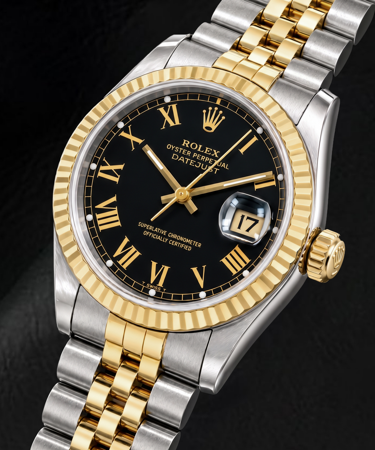 Rolex Datejust 16013 36mm Black Roman Dial Two Tone Watch