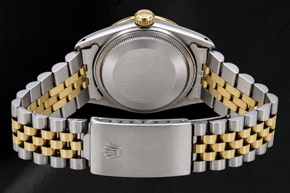 Rolex Datejust 16013 36mm Black Roman Diamond Dial Two Tone Watch