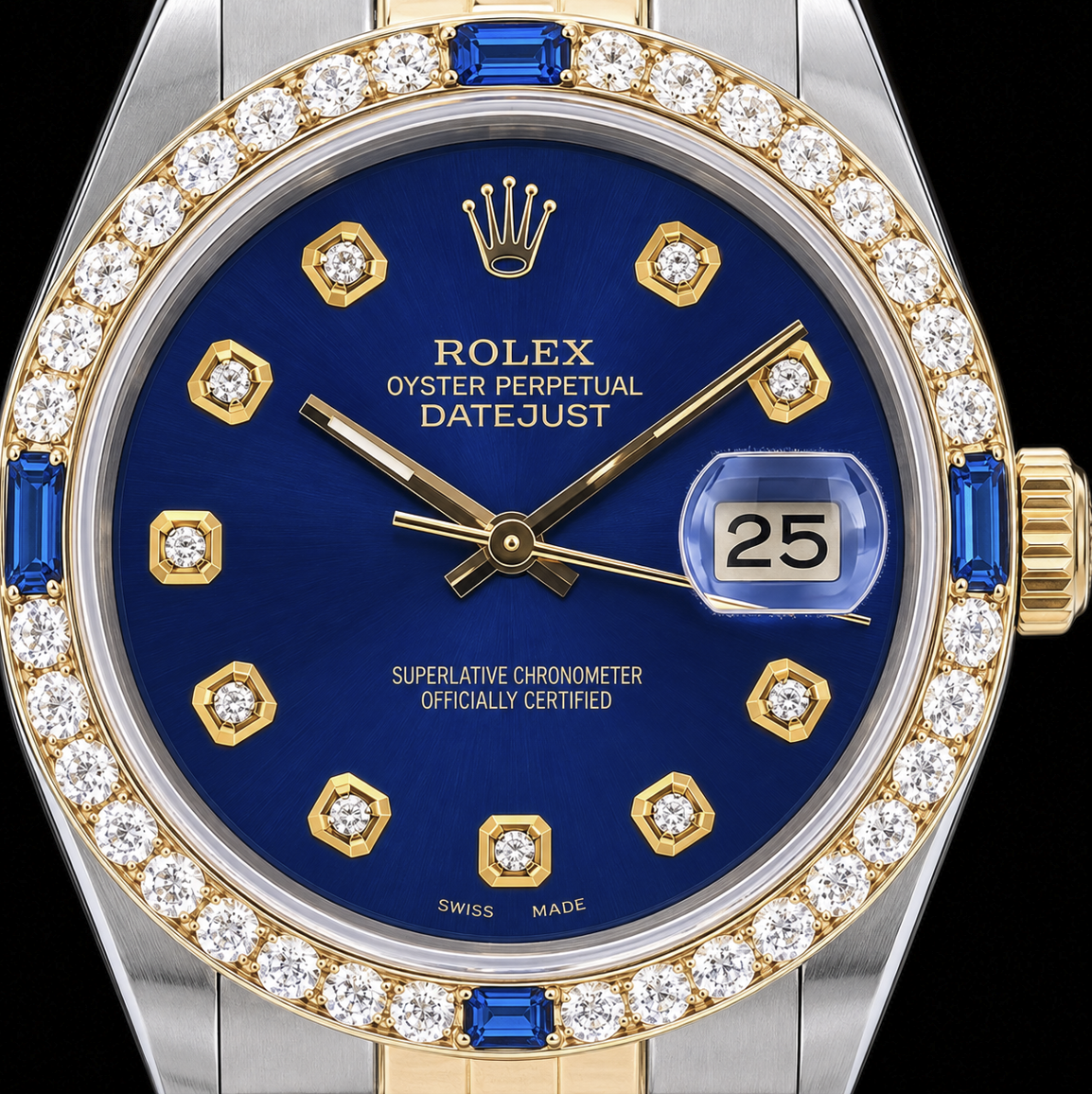 Rolex Datejust 16013 36mm Blue Diamond Dial Two Tone Watch