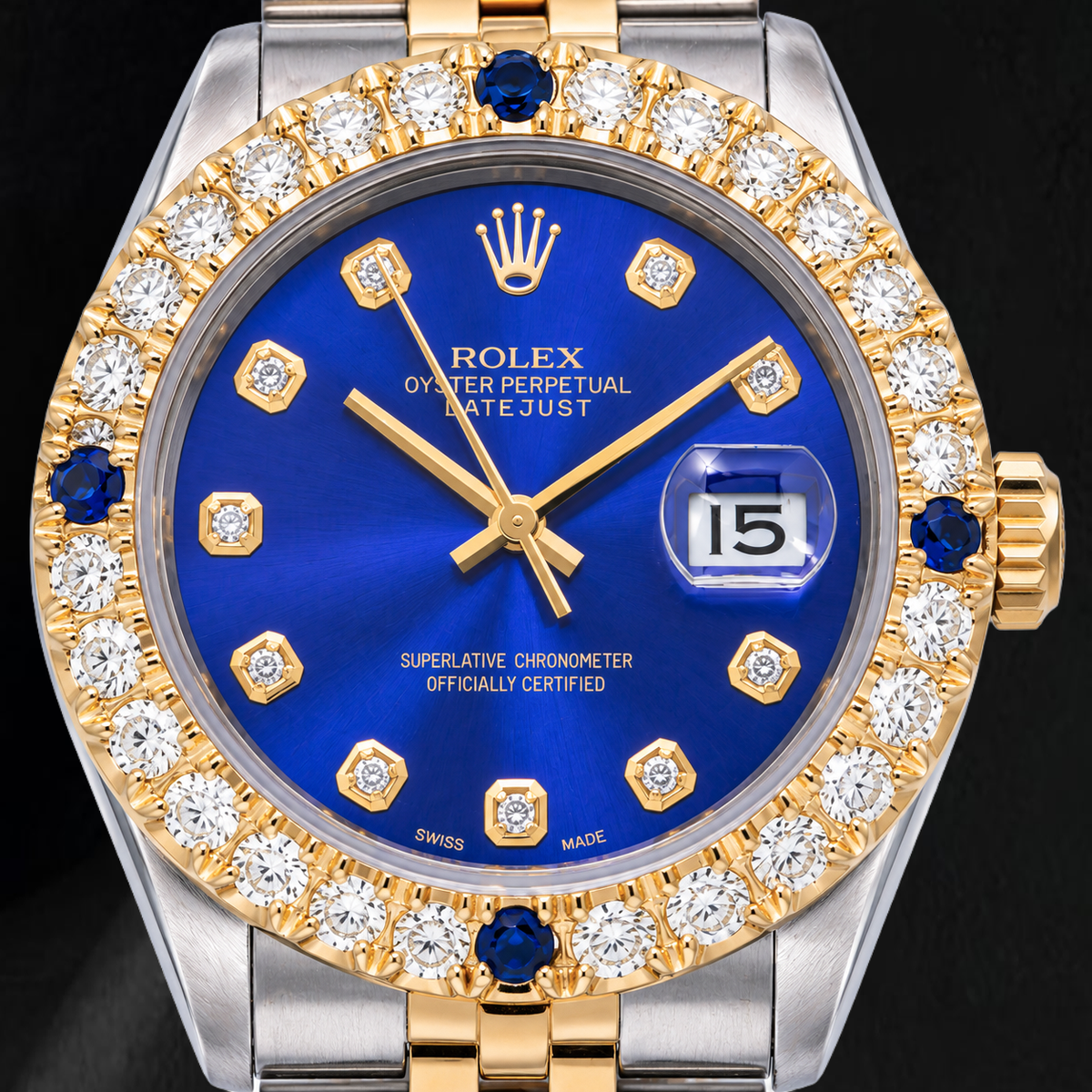 Rolex Datejust 16013 36mm Blue Diamond Dial Two Tone Watch