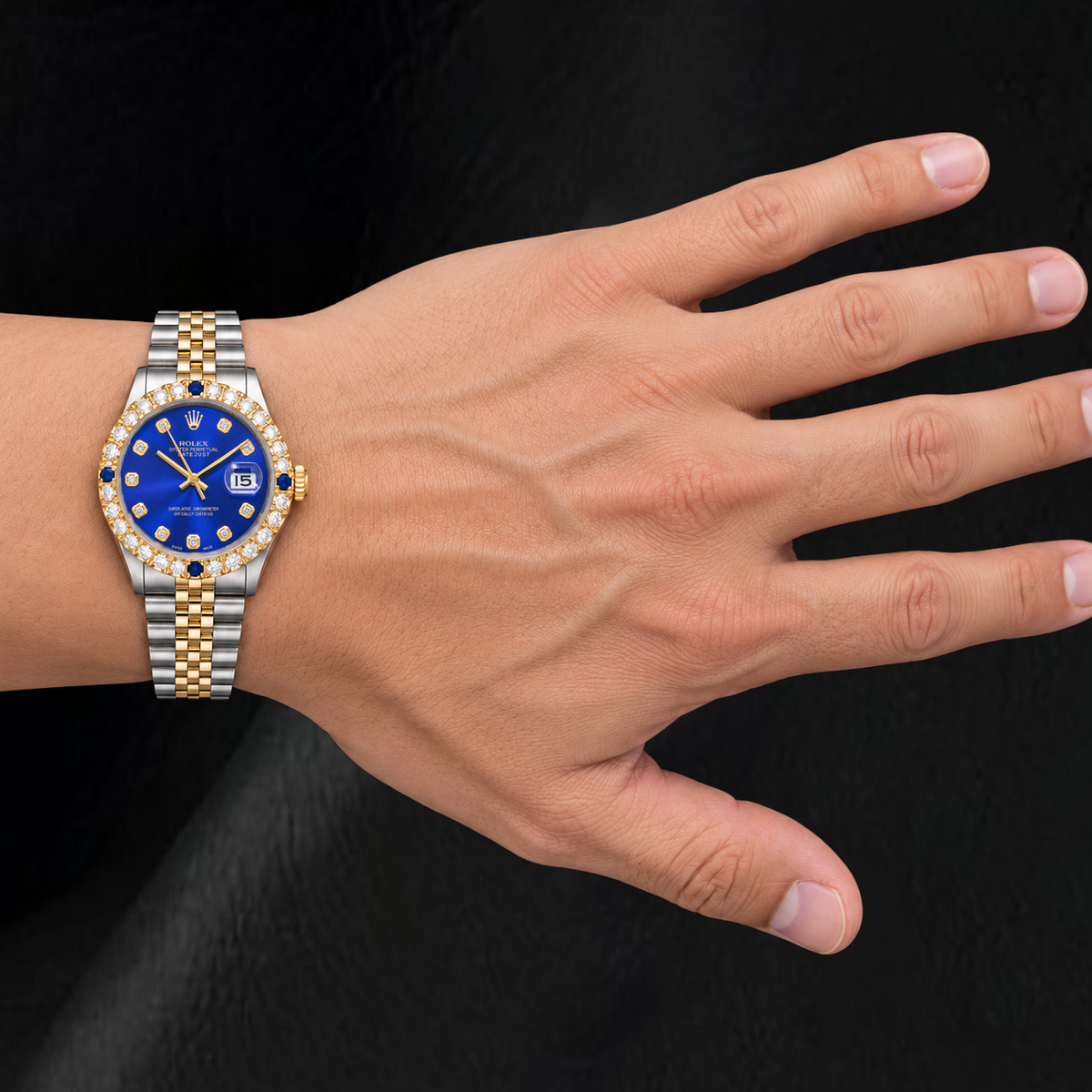 Rolex Datejust 16013 36mm Blue Diamond Dial Two Tone Watch