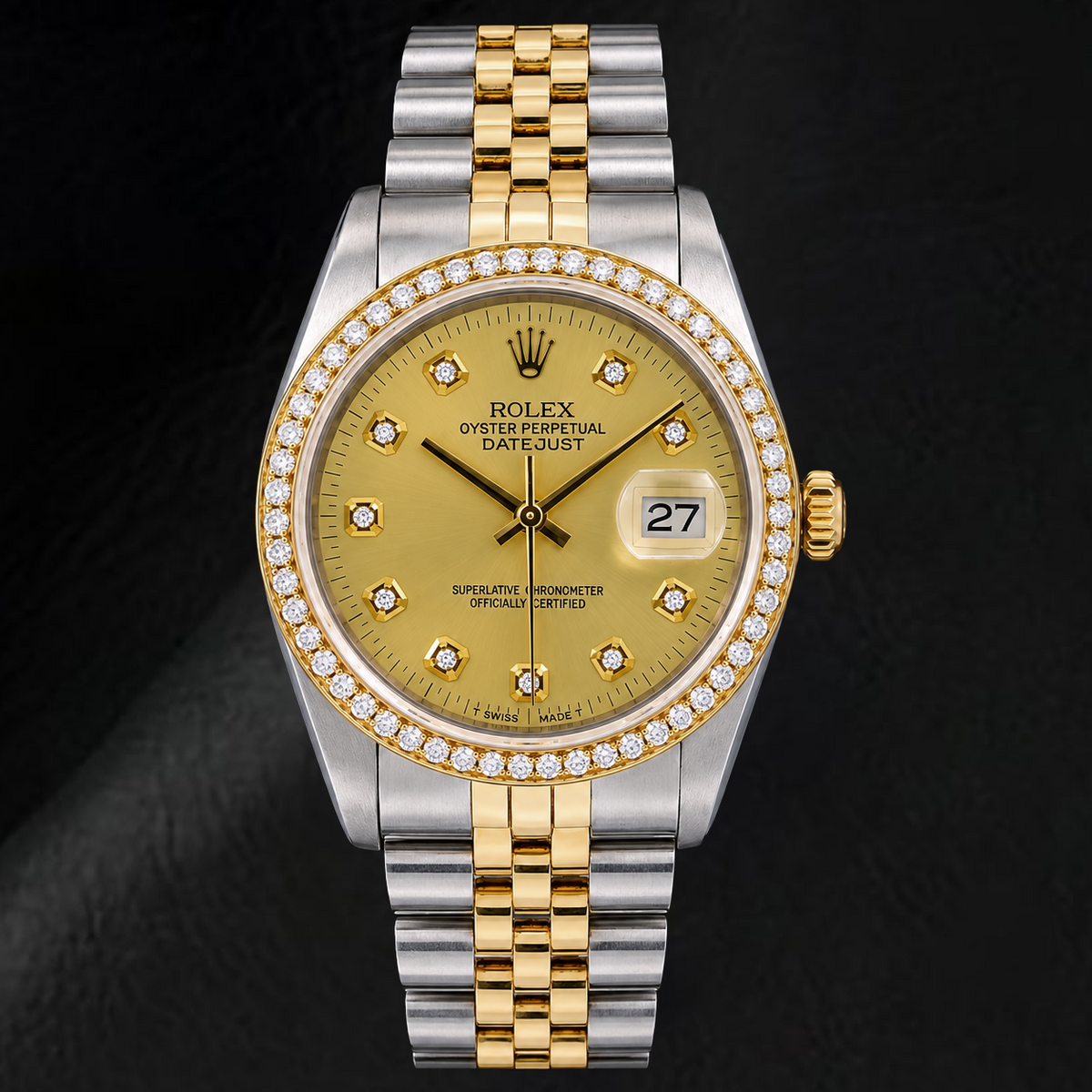 Rolex Datejust 16013 36mm Champagne Diamond Dial Two Tone Watch
