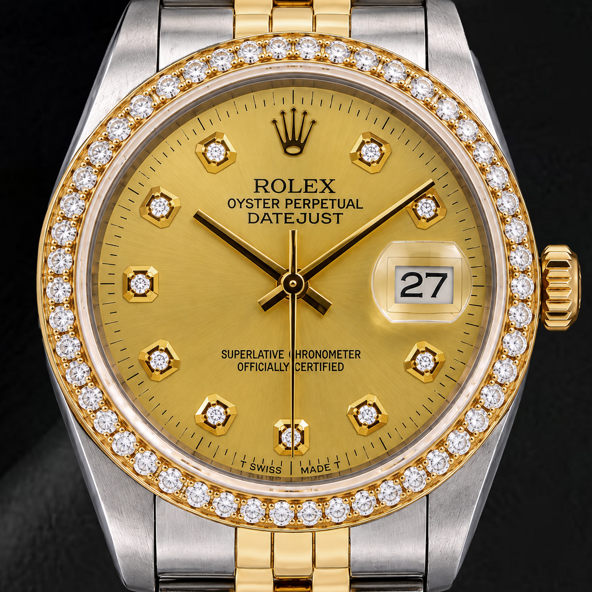 Rolex Datejust 16013 36mm Champagne Diamond Dial Two Tone Watch