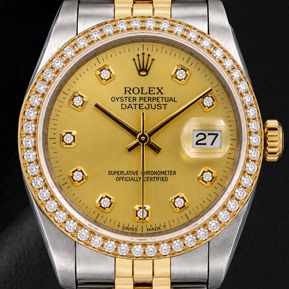 Rolex Datejust 16013 36mm Champagne Diamond Dial Two Tone Watch