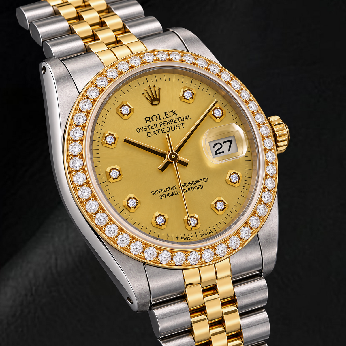 Rolex Datejust 16013 36mm Champagne Diamond Dial Two Tone Watch