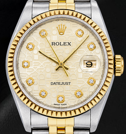 Rolex Datejust 16013 36mm Champagne Jubilee Diamond Dial Two Tone Watch
