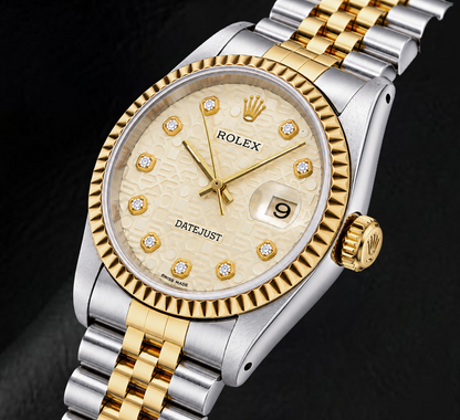 Rolex Datejust 16013 36mm Champagne Jubilee Diamond Dial Two Tone Watch