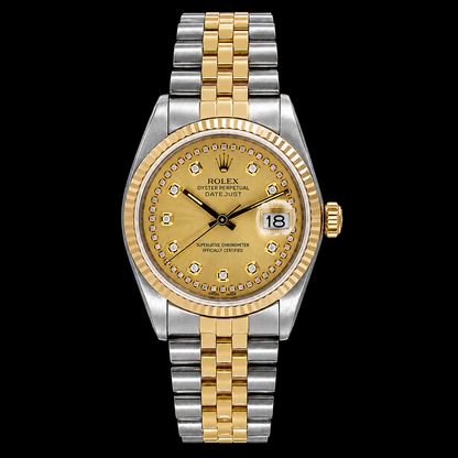 Rolex Datejust 16013 36mm Champagne String Diamond Dial Two Tone Watch