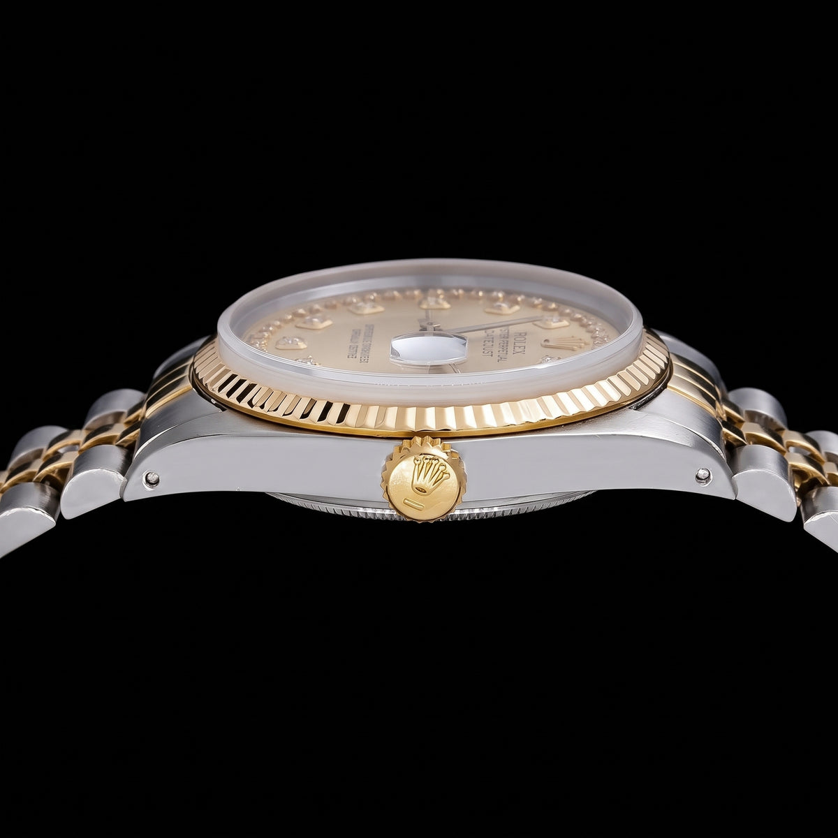 Rolex Datejust 16013 36mm Champagne String Diamond Dial Two Tone Watch