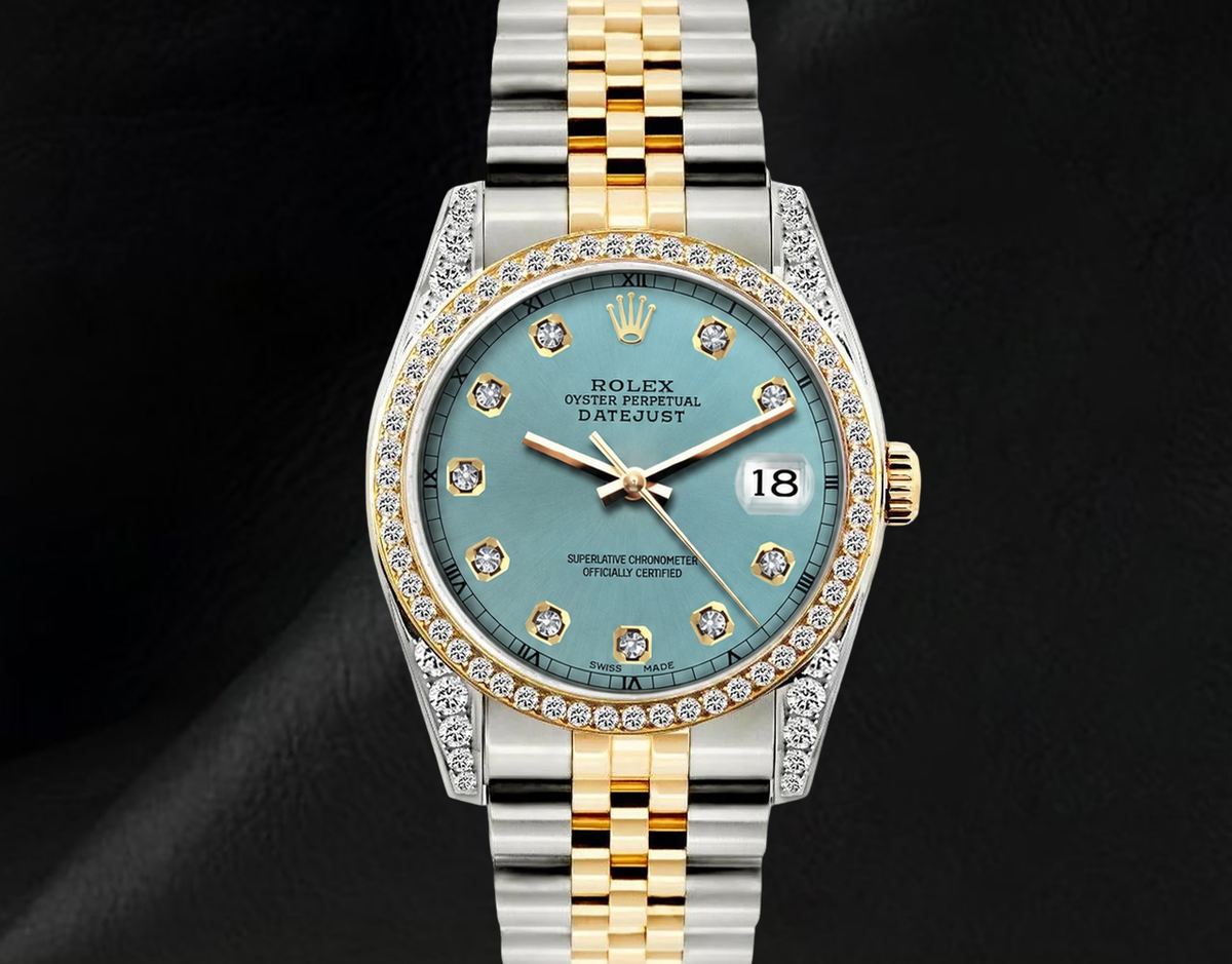 Rolex Datejust 16013 36mm Diamond Dial Diamond Bezel Watch Two Tone