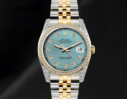 Rolex Datejust 16013 36mm Diamond Dial Diamond Bezel Watch Two Tone