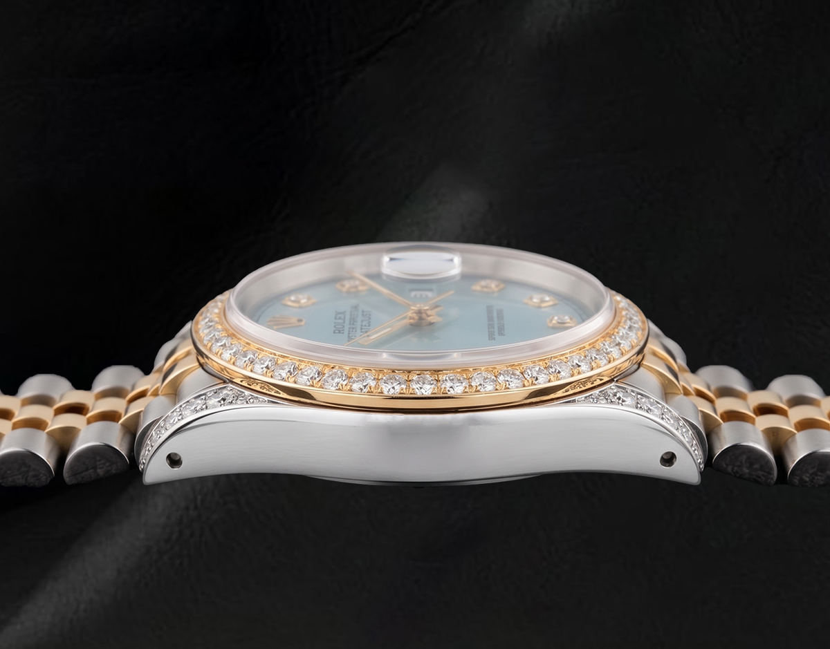 Rolex Datejust 16013 36mm Diamond Dial Diamond Bezel Watch Two Tone