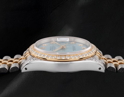 Rolex Datejust 16013 36mm Diamond Dial Diamond Bezel Watch Two Tone