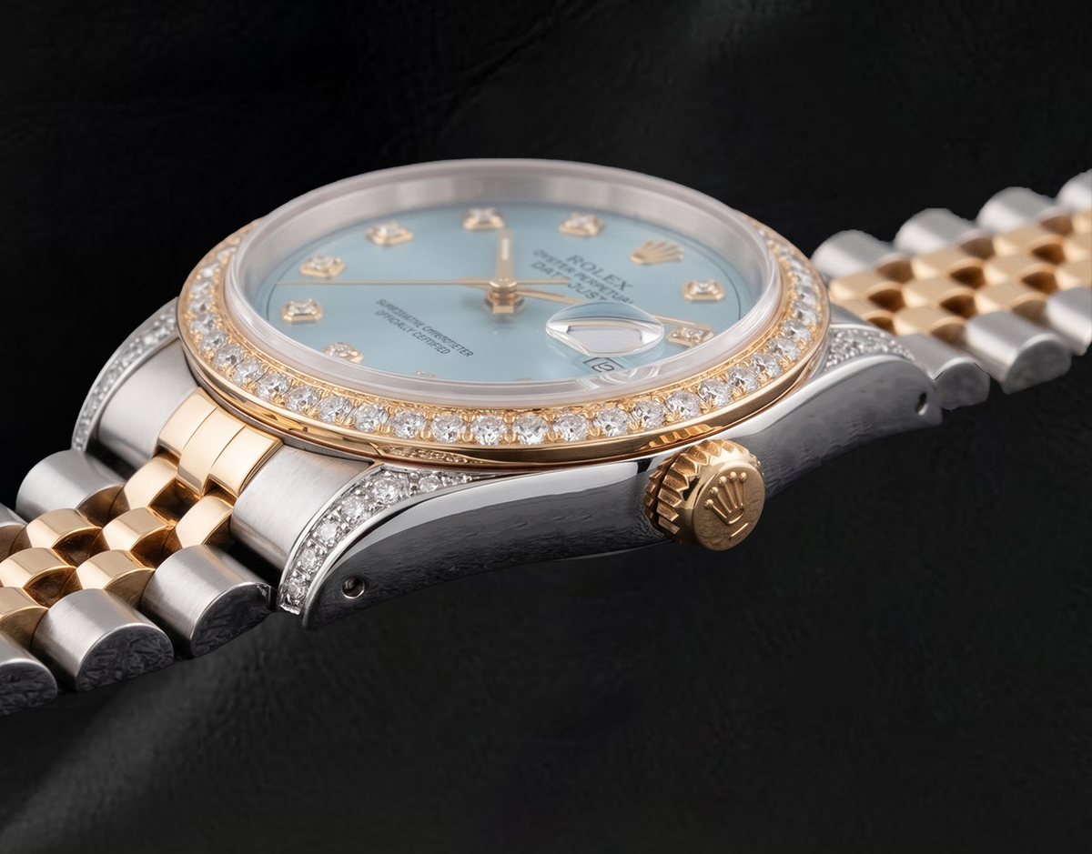 Rolex Datejust 16013 36mm Diamond Dial Diamond Bezel Watch Two Tone
