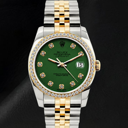 Rolex Datejust 16013 36mm Green Diamond Dial Diamond Bezel Two Tone Watch