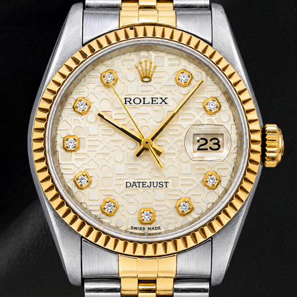 Rolex Datejust 16013 36mm Ivory Jubilee Diamond Dial Two Tone Watch