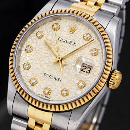 Rolex Datejust 16013 36mm Ivory Jubilee Diamond Dial Two Tone Watch