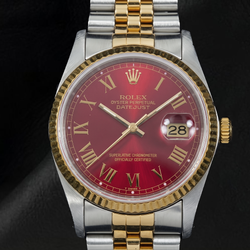 Rolex Datejust 16013 36mm Red Roman Dial Two Tone Watch