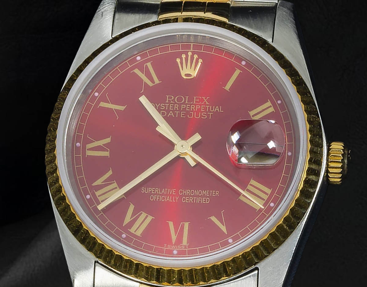 Rolex Datejust 16013 36mm Red Roman Dial Two Tone Watch