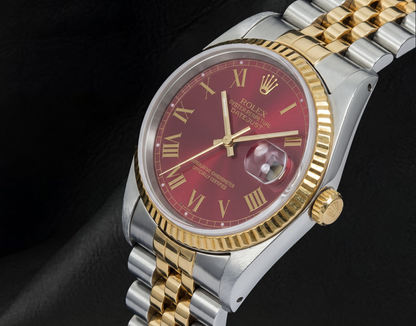 Rolex Datejust 16013 36mm Red Roman Dial Two Tone Watch