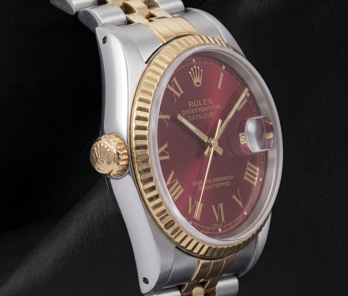 Rolex Datejust 16013 36mm Red Roman Dial Two Tone Watch