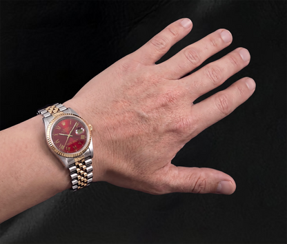 Rolex Datejust 16013 36mm Red Roman Dial Two Tone Watch