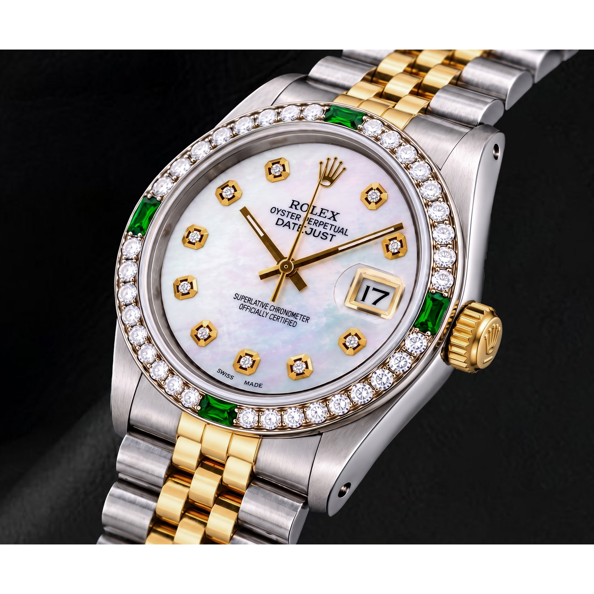 Rolex Datejust 16013 36mm White Mother of Pearl Diamond Dial Two Tone Watch