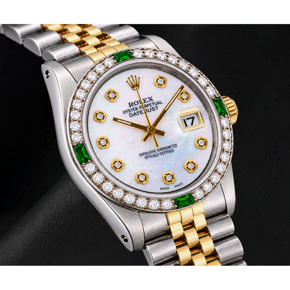Rolex Datejust 16013 36mm White Mother of Pearl Diamond Dial Two Tone Watch