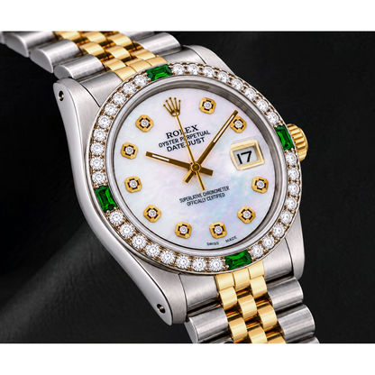 Rolex Datejust 16013 36mm White Mother of Pearl Diamond Dial Two Tone Watch