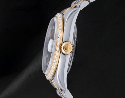 Rolex Datejust 16013 Black Arabic Diamond Dial 36mm Two Tone Watch