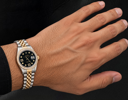 Rolex Datejust 16013 Black Arabic Diamond Dial 36mm Two Tone Watch