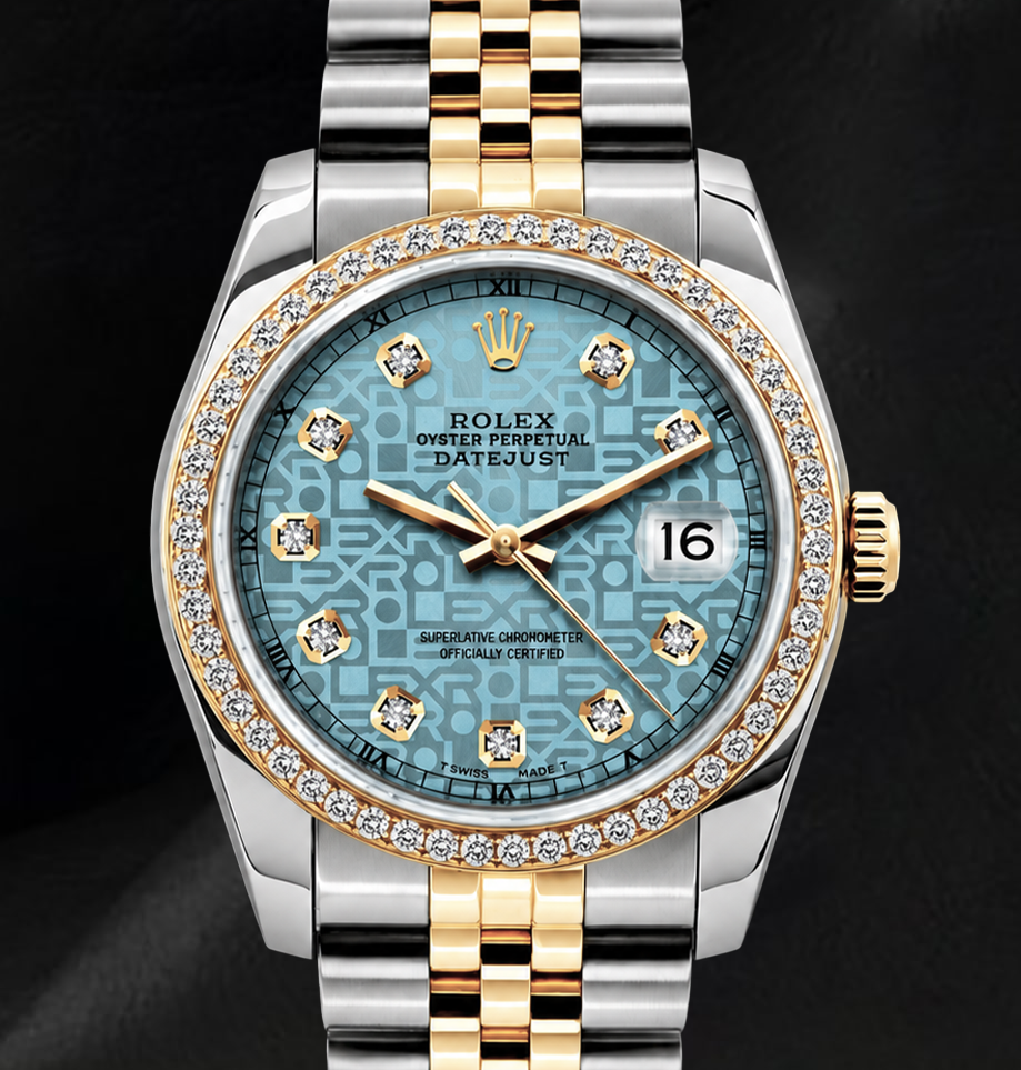 Rolex Datejust 16013 Ice Blue Diamond Dial 36mm Jubliee Bracelet Two Tone Watch
