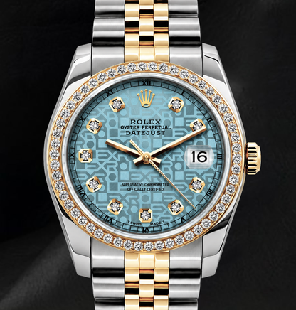 Rolex Datejust 16013 Ice Blue Diamond Dial 36mm Jubliee Bracelet Two Tone Watch
