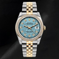 Rolex Datejust 16013 Ice Blue Diamond Dial 36mm Jubliee Bracelet Two Tone Watch