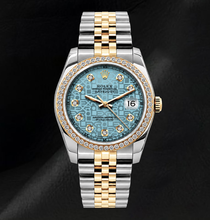 Rolex Datejust 16013 Ice Blue Diamond Dial 36mm Jubliee Bracelet Two Tone Watch
