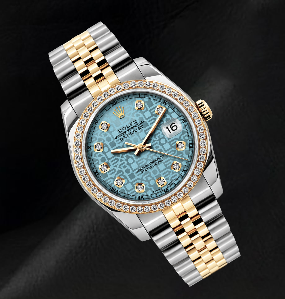 Rolex Datejust 16013 Ice Blue Diamond Dial 36mm Jubliee Bracelet Two Tone Watch

