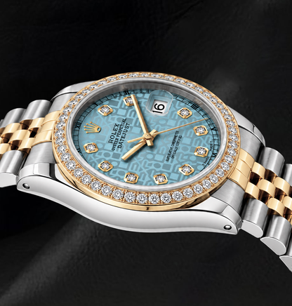 Rolex Datejust 16013 Ice Blue Diamond Dial 36mm Jubliee Bracelet Two Tone Watch
