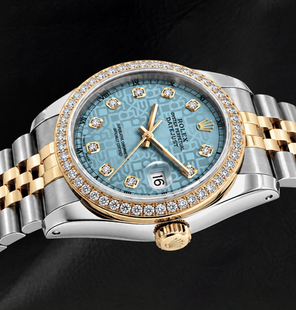 Rolex Datejust 16013 Ice Blue Diamond Dial 36mm Jubliee Bracelet Two Tone Watch
