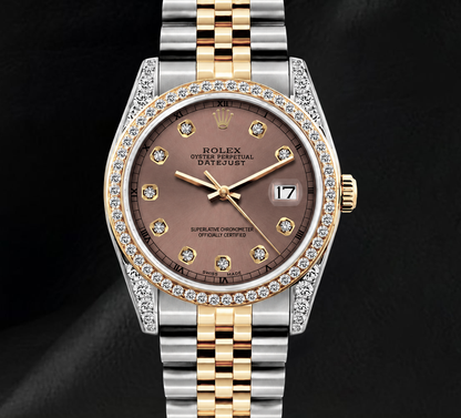 Rolex Datejust 16013 Salmon Diamond Dial 36mm Two Tone Watch
