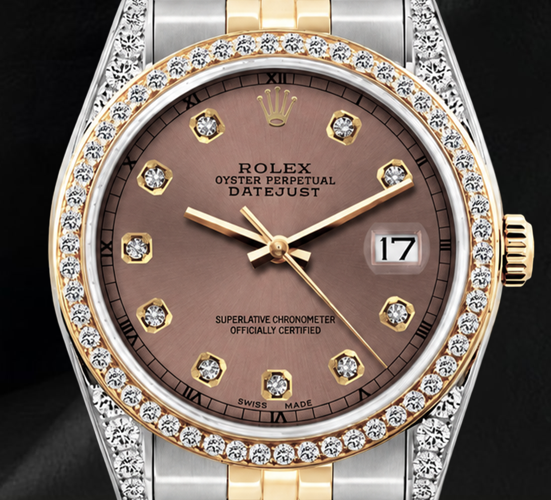 Rolex Datejust 16013 Salmon Diamond Dial 36mm Two Tone Watch
