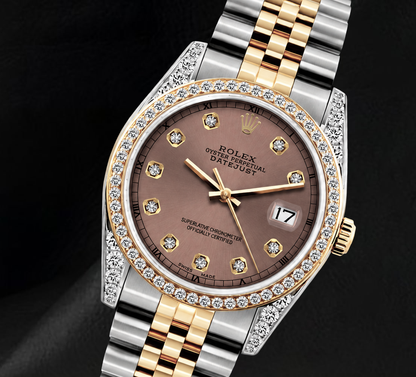Rolex Datejust 16013 Salmon Diamond Dial 36mm Two Tone Watch
