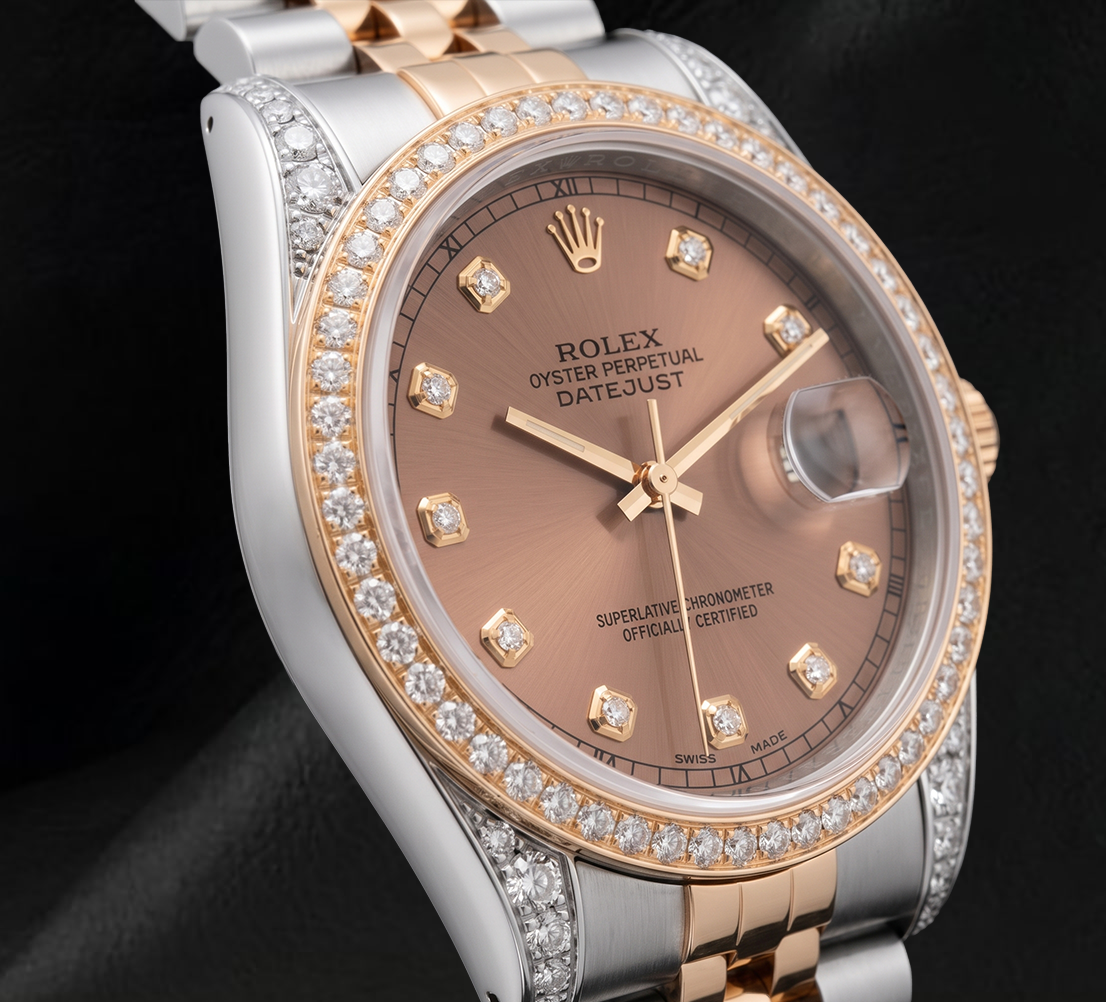 Rolex Datejust 16013 Salmon Diamond Dial 36mm Two Tone Watch
