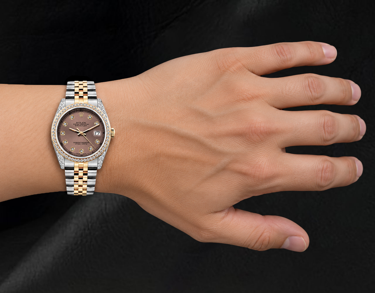 Rolex Datejust 16013 Salmon Diamond Dial 36mm Two Tone Watch
