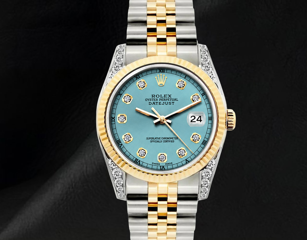 Rolex Datejust 16013 Turquoise Diamond Dial 36mm Two Tone Watch