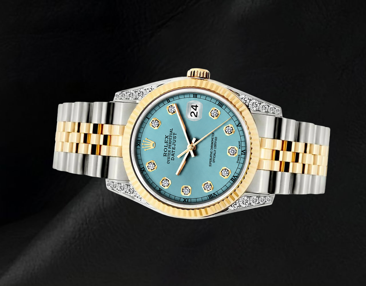 Rolex Datejust 16013 Turquoise Diamond Dial 36mm Two Tone Watch