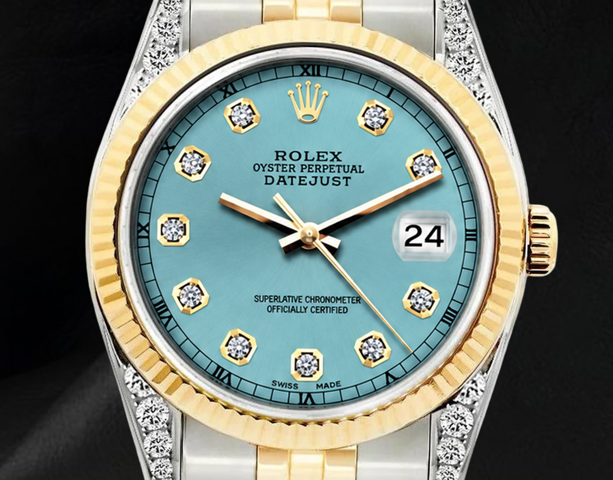Rolex Datejust 16013 Turquoise Diamond Dial 36mm Two Tone Watch